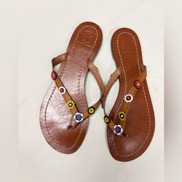 Tory Burch Shoes - Tory Burch brown sandals with flower applique size 7.5